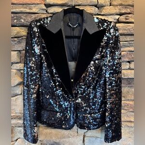 DOLCE & GABBANA Black Sequin Blazer Size 40